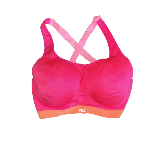 Victoria's Secret VSX Sport Bra Hot‎ Pink Criss Cross Back Padded Size 34D - Picture 1 of 12